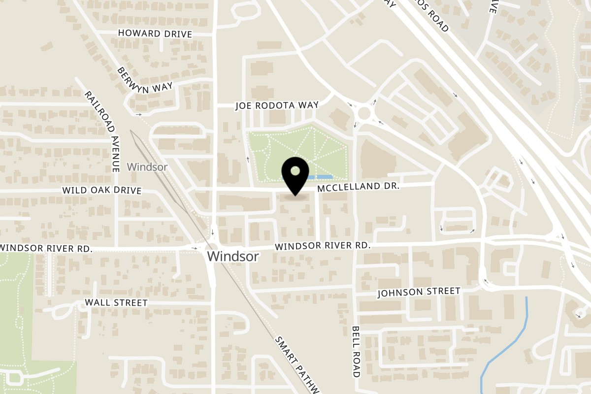 Map showing the location of KIN Windsor on 740 McClelland Dr in Windsor